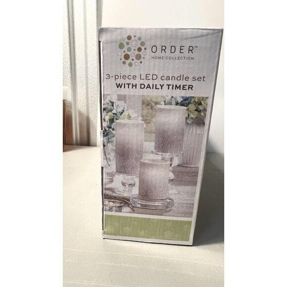 LED Light Gray Candle Set 3 Pc Flameless Wax Order Home w/ Daily Timer - Picture 4 of 9